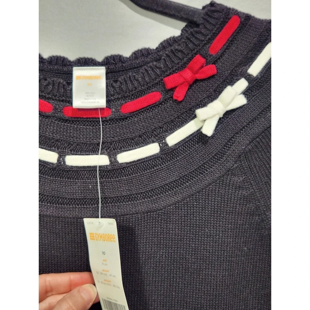NWT Gymboree Black Knit Holiday Christmas Sweater Dress Ribbon Neckline Girls 10
